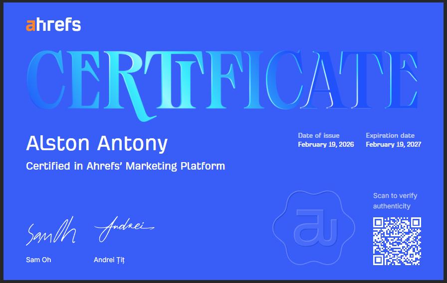 Ahrefs' SEO Certified — Ahrefs சான்றிதழ்