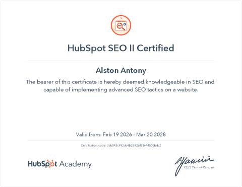 SEO II — HubSpot Academy சான்றிதழ்