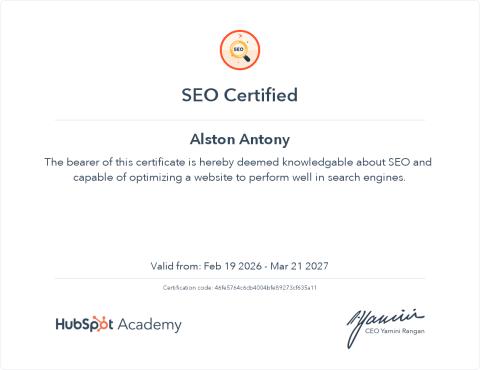 SEO — HubSpot Academy சான்றிதழ்