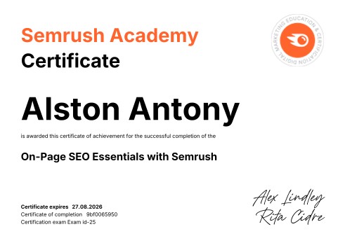 On-Page SEO Essentials with Semrush — Semrush சான்றிதழ்