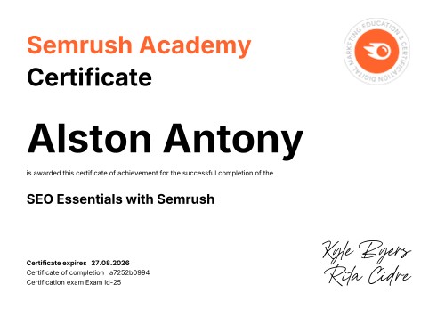 SEO Essentials with Semrush — Semrush சான்றிதழ்